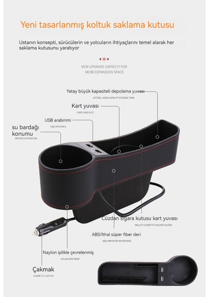 Araba Koltuğu Boşluğu Saklama Kutusu Çok Fonksiyonlu Çift USB Şarj Soketi Araba Cep Telefonu Şarj Saklama Çantası Su Bardağı Araba Malzemeleri (Yurt Dışından)