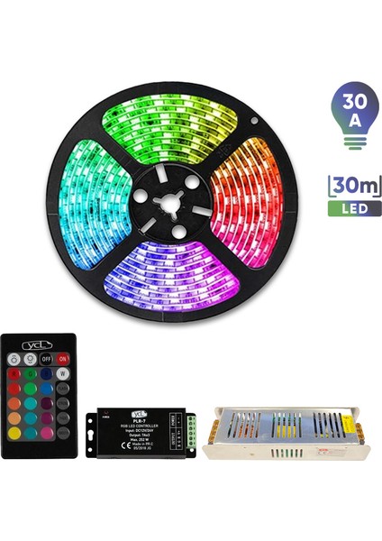 Ycl 30M Rgb Şerit LED 30A Adaptör 252W Rgb Kumanda