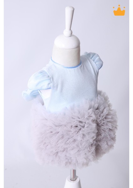 Babyhola 0-6 Ay Tütü Pırıltılı Bayramlık Bebek Elbisesi Mavi Gri