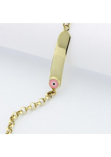 Pembe Nazar Boncuklu Altın Çocuk Künye Bileklik modelleri