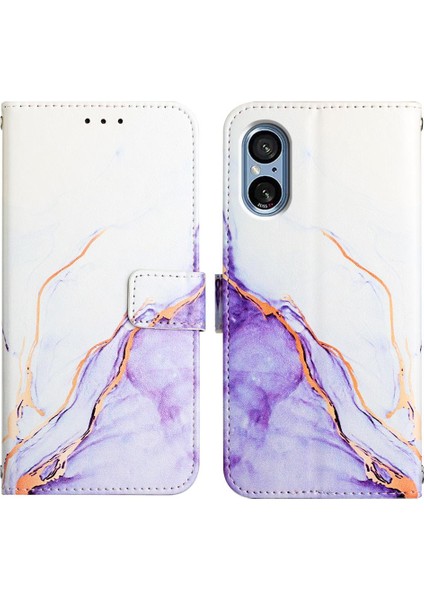 Sony Xperia 5 V Pu Deri Mermer Desen Telefon Kılıfı (Yurt Dışından)