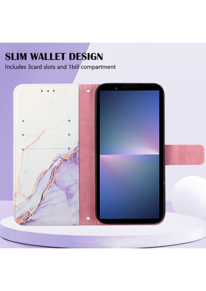 Sony Xperia 5 V Pu Deri Mermer Desen Telefon Kılıfı (Yurt Dışından)