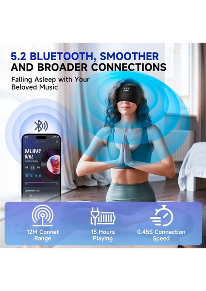 Topoınt Uyku Kulaklıkları Bluetooth Uyku Maskesi - Siyah Havalandırmalı