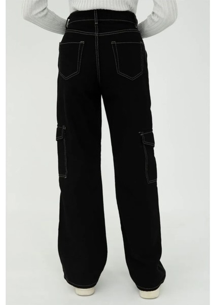 Kız Çocuk Siyah Ters Dikiş Detaylı Denim Kargo Pantolon Kot Jean PANTOLON-PNT-0029 fırsatları
