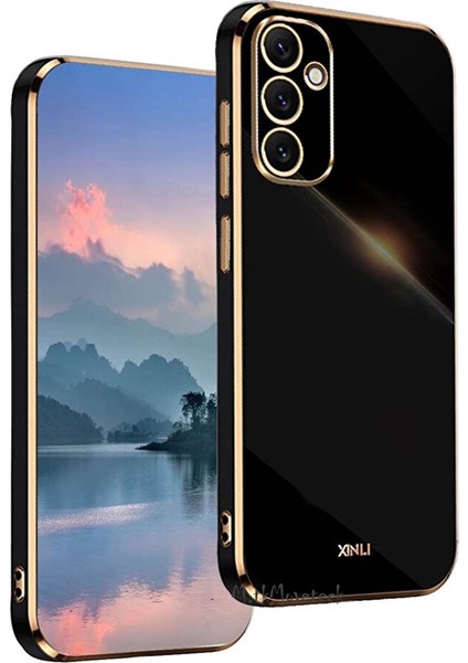 Samsung Galaxy A55 Kılıf Kamera Korumalı Parlak Gold Kenarlı Altın Detaylı Yumuşak Silikon Kapak