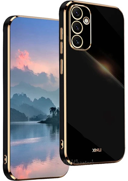 MTK Moveteck Samsung Galaxy A55 Kılıf Kamera Korumalı Parlak Gold Kenarlı Altın Detaylı Yumuşak Silikon Kapak