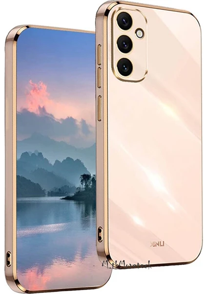 MTK Moveteck Samsung Galaxy A25 Kılıf Kamera Korumalı Parlak Gold Kenarlı Altın Detaylı Yumuşak Silikon Kapak