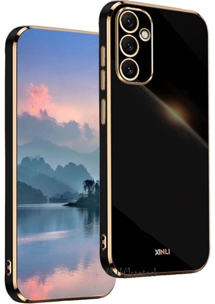 Samsung Galaxy A15 Kılıf Kamera Korumalı Parlak Gold Kenarlı Altın Detaylı Yumuşak Silikon Kapak