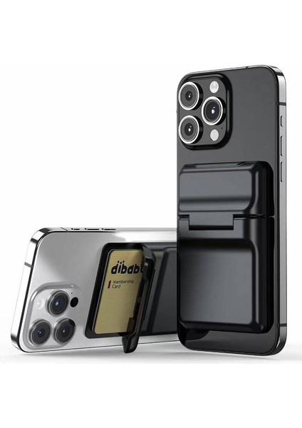 iPhone 15 Pro Kılıf Crd-05 Sade Tasarımlı 2 Hazneli Pu Magnetik Standlı Kartlık