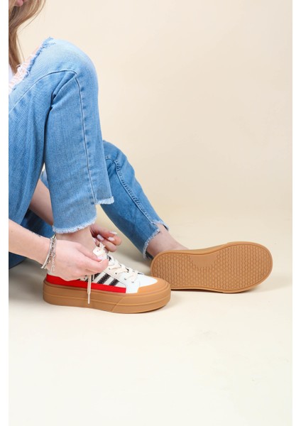 Guja Cilt Garnili Keten Sneakers Kırmızı modelleri