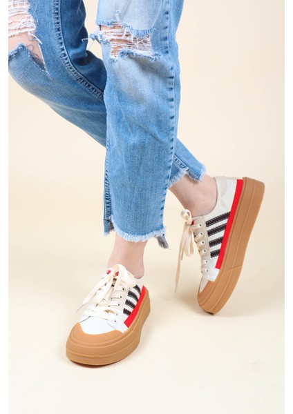 Guja Cilt Garnili Keten Sneakers Kırmızı fırsatları