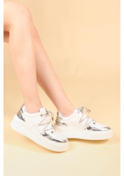 Garnili Taş Bağcıklı Sneakers BEYAZ