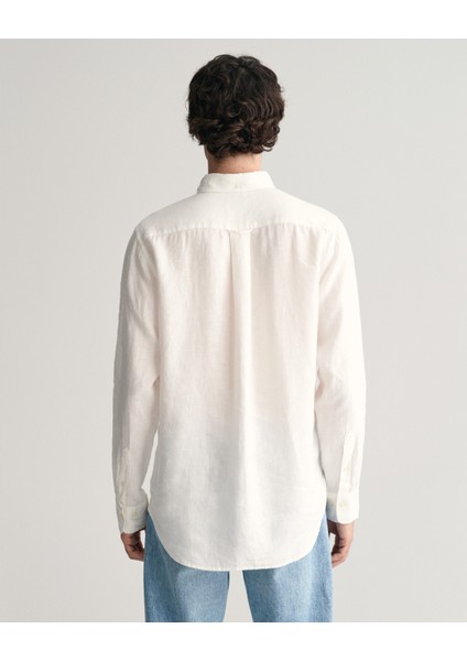 Erkek Beyaz Regular Fit Düğmeli Yaka Keten Gömlek 3240102.110 modelleri