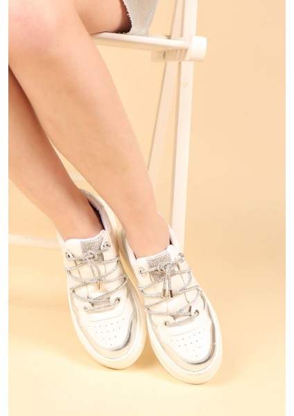 Garnili Taş Bağcıklı Sneakers BEYAZ modelleri