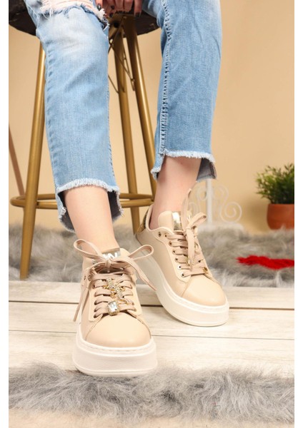 Taş Aksesuarlı Sneakers Krem indirimleri