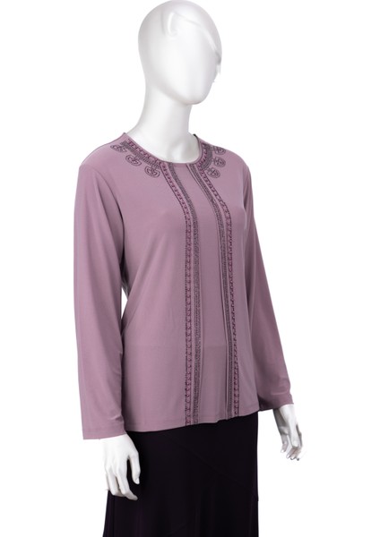 Kadın Sandy Kumaş Anne Bluz Inci Taşlı Boncuklu Yuvarlak Yaka Likralı Rahat Kesim Tam Kalıp modelleri