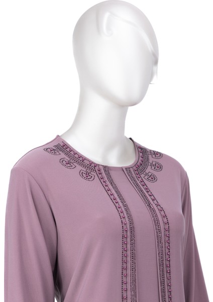 Kadın Sandy Kumaş Anne Bluz Inci Taşlı Boncuklu Yuvarlak Yaka Likralı Rahat Kesim Tam Kalıp fırsatları