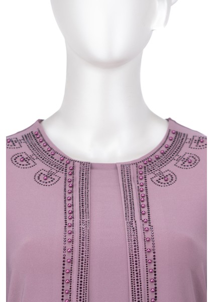 Kadın Sandy Kumaş Anne Bluz Inci Taşlı Boncuklu Yuvarlak Yaka Likralı Rahat Kesim Tam Kalıp indirimleri