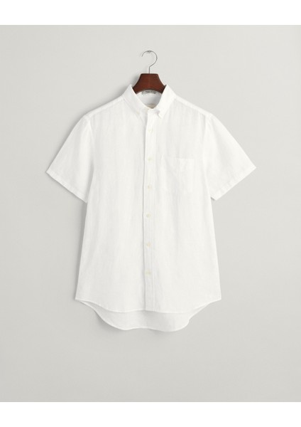 Erkek Beyaz Regular Fit Düğmeli Yaka Keten Gömlek 3240103.110