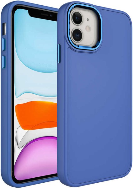iPhone 11 - Uyumlu Metal Çerçeve ve Buton Tasarımlı Silikon Zore Luna Kapak-Sierra Mavi