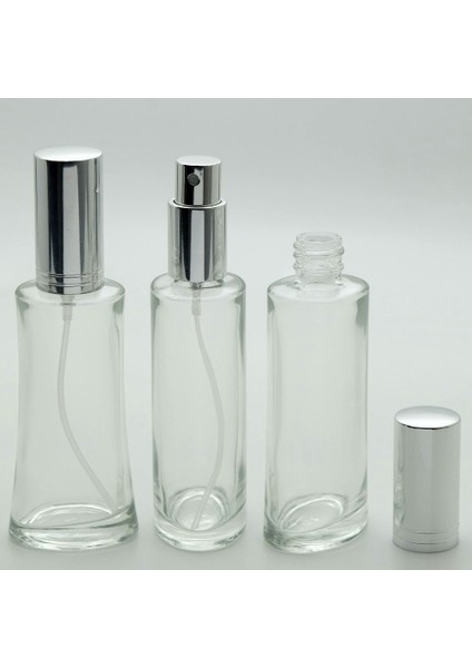 Parfüm Şişesi 50 ml (10 Adet) (TEKRAR DOLDURULABİLİR) Gri Kapak Metal Valf Eyfel Boş Şişe