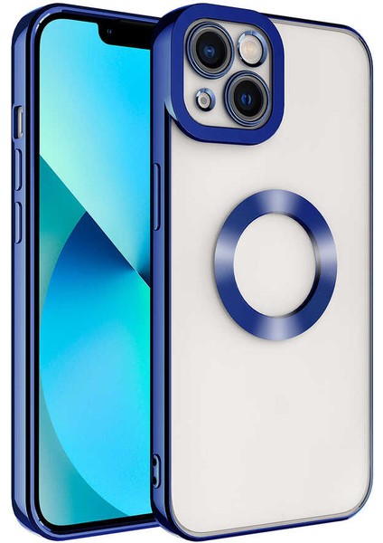 iPhone 14 - Uyumlu Kamera Korumalı Logo Gösteren Zore Omega Kapak-Mavi