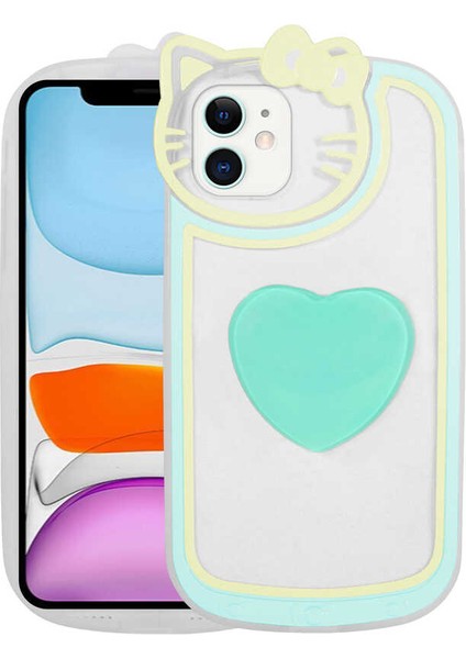 iPhone 11 - Uyumlu Kedi Figürlü Transparan Pop Soketli Zore Ritmik Kapak-Turkuaz