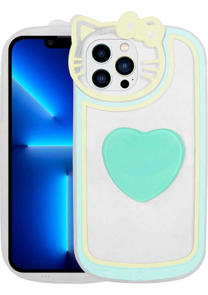 iPhone 12 Pro Max - Uyumlu Kedi Figürlü Transparan Pop Soketli Zore Ritmik Kapak-Turkuaz