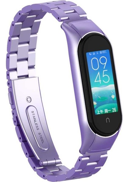 Xiaomi Mi Band 6 Uyumlu Krd-04 Metal Kordon Zore Lila