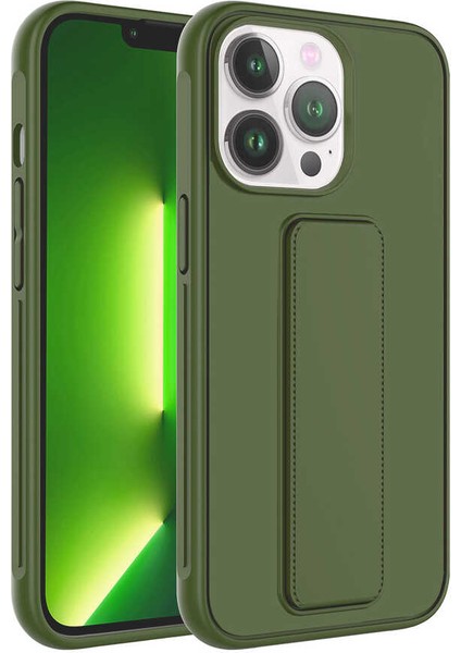 iPhone 13 Pro Max - Uyumlu Zore Qstand Kapak-Koyu Yeşil