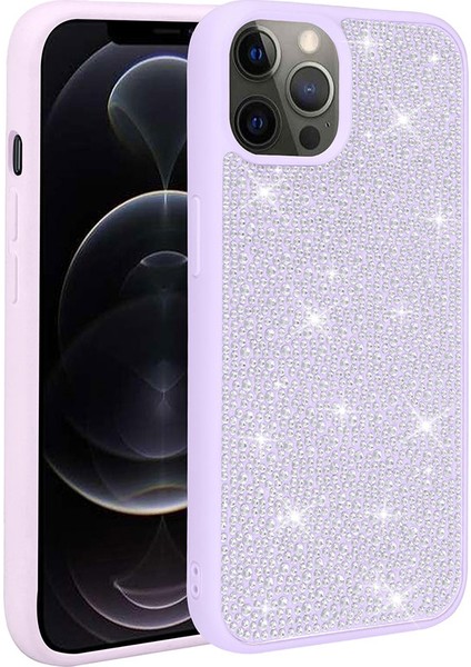 iPhone 12 Pro Max - Uyumlu Parlak Taşlı Tasarım Zore Ston Kapak-Lila