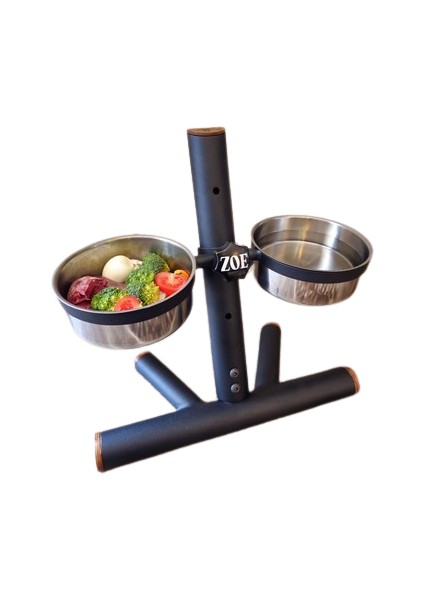 Köpek Yüksekliği Ayarlanabilir Dekoratif Metal Mama Standı ve Çelik Mama Tasları 2*2,5 Lt