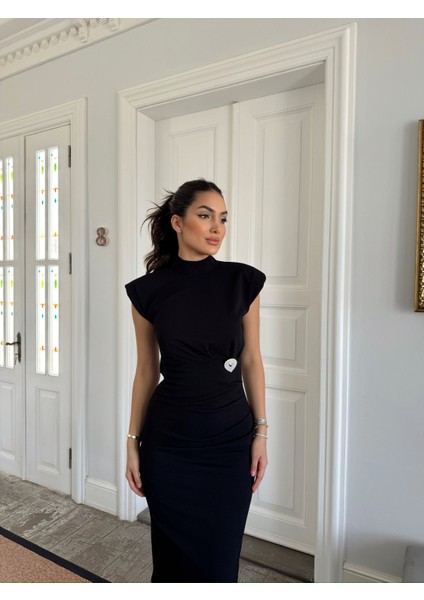 Garcia Yarım Boğazlı Drape Detaylı Kolsuz Elbise Siyah fiyatları