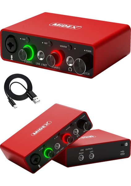 GLX-700RD Üst Segment Usb Stüdyo Ses Kartı 2 Giriş 2 Çıkış 24bit/192kHz