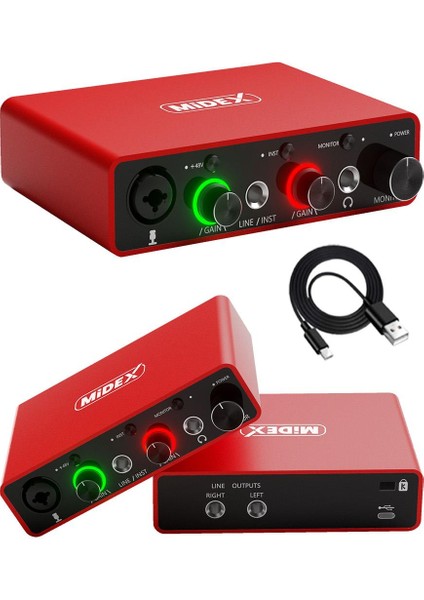 GLX-700RD Üst Segment Usb Stüdyo Ses Kartı 2 Giriş 2 Çıkış 24bit/192kHz