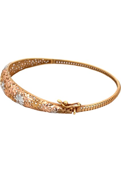 Yüzeyi Tırtıklı Oyma Çiçek Motifli Şık Rose Altın Kelepçe Bileklik fiyatları