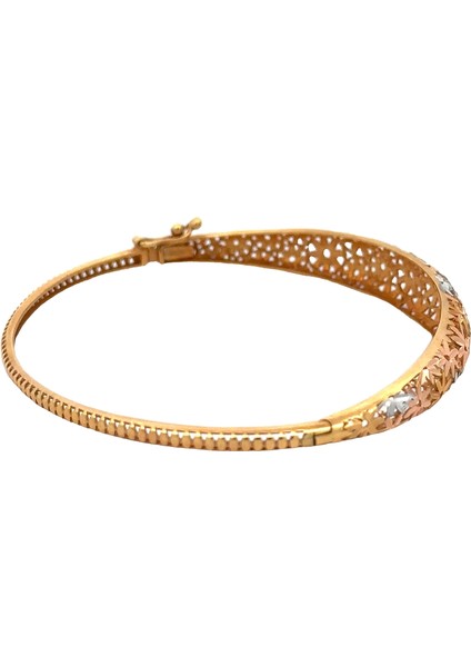 Yüzeyi Tırtıklı Oyma Çiçek Motifli Şık Rose Altın Kelepçe Bileklik modelleri