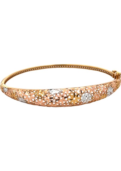Yüzeyi Tırtıklı Oyma Çiçek Motifli Şık Rose Altın Kelepçe Bileklik indirimleri