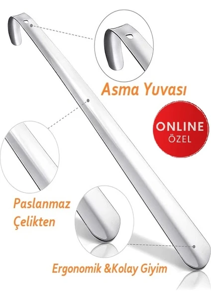 65 cm Uzun Çelik Krom Metal Ayakkabı Çekeceği| Kerata| Çekecek| Çekçek| Çek Çek | Demir Çekecek