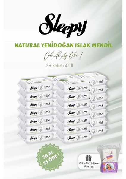 28 Al 25 Öde Natural Yenidoğan Islak Bebek Havlusu 60'lı ve Bebe Pamuğu
