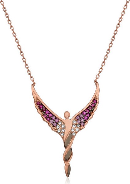 Gümüş Rose Kanatlı Melek Bayan Kolye