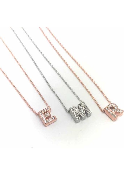 Gümüş Rose 3 Boyutlu Nazarlı Harf Bayan Kolye