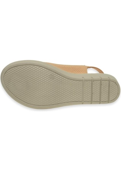 D24YS-1370-LX Kadın Deri Dolgu Topuklu Comfort Sandalet Bej