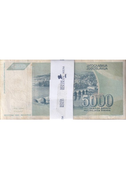 Yugoslavya, 5.000 Dinar (1992) P#115 Temiz/çt (Kullanılmış) Deste (100 Adet)
