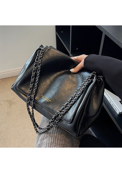 Büyük Retro Çanta Kadın Çantası 2023 Yeni Kadın Gelişmiş Sonbahar ve Kış Zincir Crossbody Çanta Işe Gidiş-Geliş Çantası (Yurt Dışından)