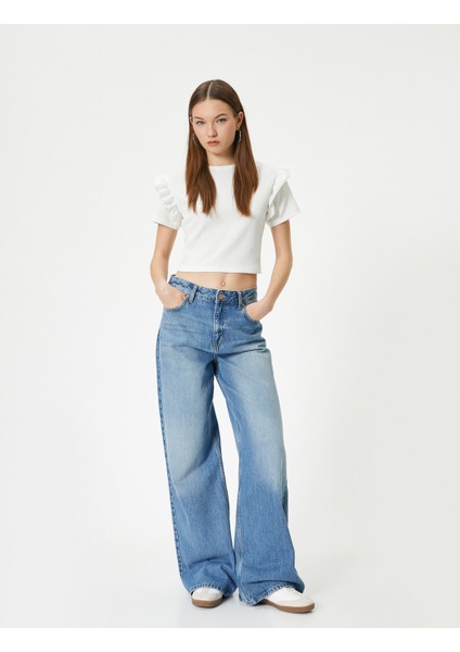 Fırfırlı Tişört Kısa Kollu Bisiklet Yaka Dokulu fiyatları