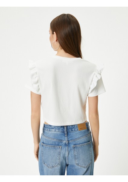 Fırfırlı Tişört Kısa Kollu Bisiklet Yaka Dokulu fırsatları