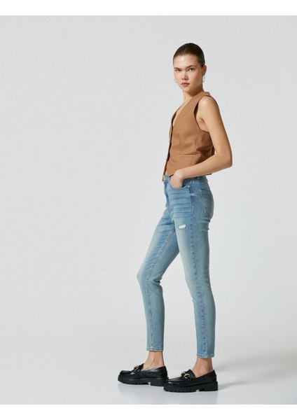 Yüksek Bel Skinny Kot Pantolon Cepli Pamuklu - Carmen Jean