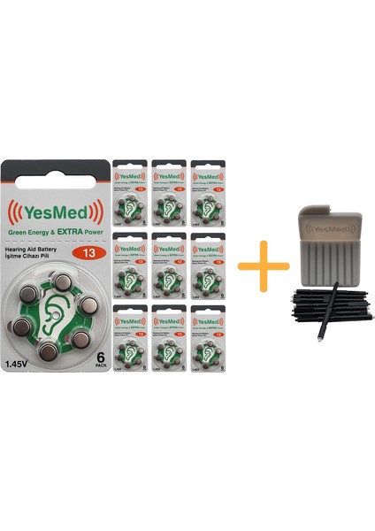 Extra Power 13 Numara Işitme Cihazı Pili 10 Paket x 6 Adet 60 Adet Pil + Yesmed Waxstop Filtre