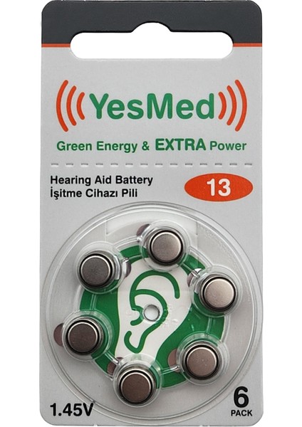 Extra Power 13 Numara Işitme Cihazı Pili 10 Paket x 6 Adet 60 Adet Pil + Yesmed Waxstop Filtre